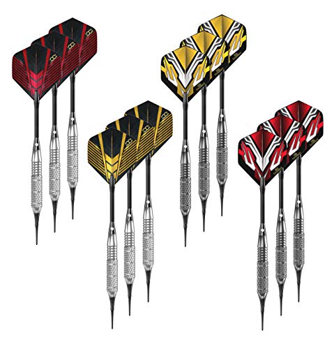 CC-Exquisite Professional - Plastic TIP Darts Set -12 X 18g Steel Barrels Soft TIP Darts for Electronic Dartboard- 100 Extra Tips, 12 Aluminum SHAFTS 35/48mm, 20 Flights, Extra O\' Rings + CASE