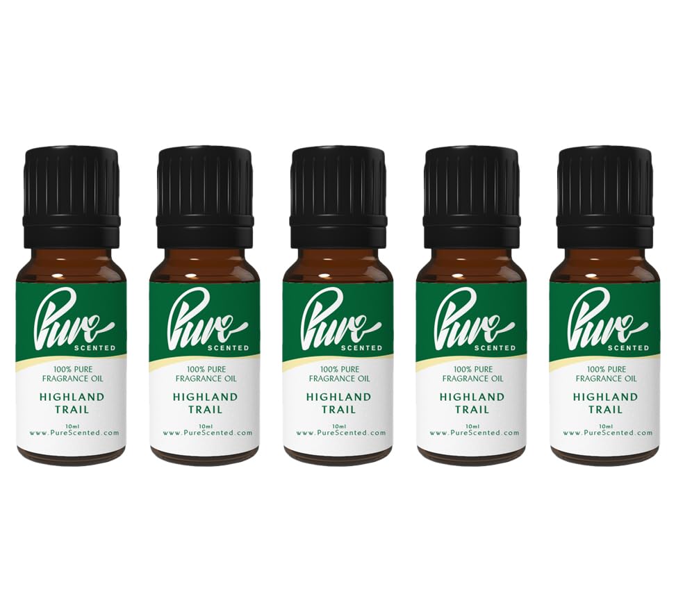 Pure Scented 50ml Fragrance Oils - 5 x 10ml Suitable for Candles, Soaps, Slime, Diffusers, Cosmetics, Wax Melts, Designer (5 x 10ml, Highland Trail)