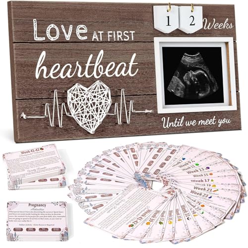 Image of Garybank New Mom Gifts 2024- Love at First Sight Ultrasound Picture Frame, w/ Weekly Pregnancy Milestone Cards & Pregnant Activities Cards, Gender Reveal Pregnancy Gifts for Pregnant Women from Sister