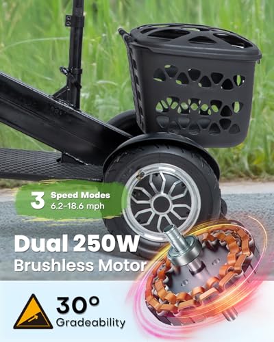 Image of Lightweight Foldable Mobility Scooter for Adults & Seniors, 3-Wheel | Foldable 3-wheel scooter with adjustable seat /handlebar, 330 lbs capacity, suspension, dual brakes, LED light, car storage