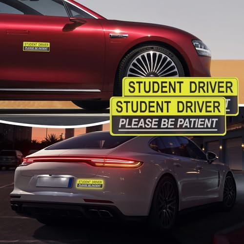 Image of 2PCS Student Driver Magnet for Car,Reflective Student Driver Sticker Magnet for Car Makes Others Quickly Recognize Novice Drivers,Magnetic Students Drivers Sticker for Cars