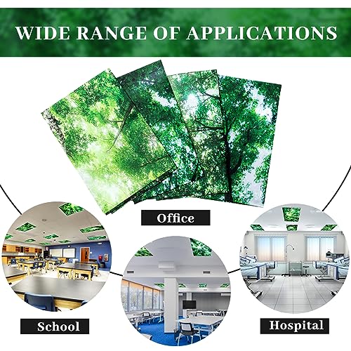Image of ROCEEI Pack of 4 Fluorescent Light Covers for Ceiling Lights, 4 x 2 Ft, Magnetic Light Covers for Classroom Office Home School Ceiling Decor(Forest)