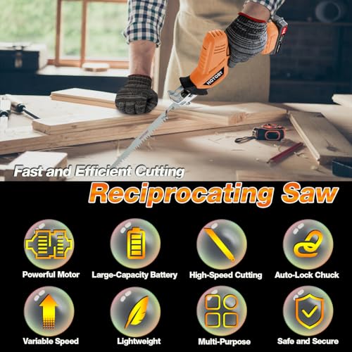 Image of Reciprocating Saw, Cordless, Electric Reciprocating Saw with 2 Batteries, Includeds 8 Blades Kit, Tool-free Blade Change, Variable Speed, Multi-Purpose, For DIY Wood Metal PVC Cutting (Orange)