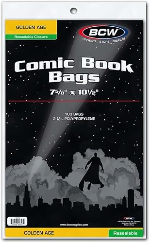 BCW Supplies - GOL - Bolsas de cómic Golden Age - 7 5/8 x 10 1/2 pulgadas - resellables - transparentes (paquete de 100)