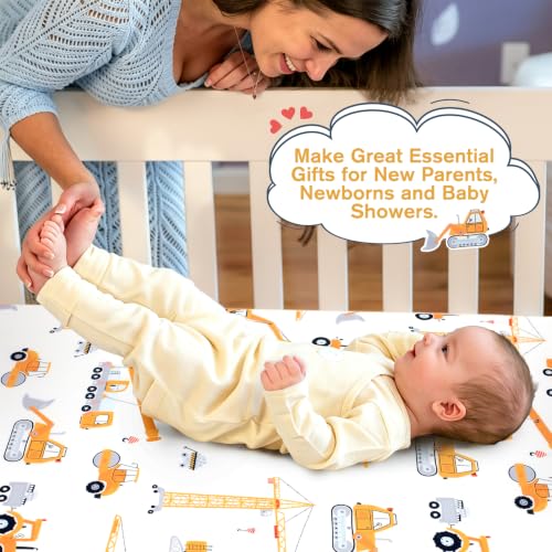 Image of JISEN Baby Fitted Crib Sheets for Boys Girls 52x28 Inch Construction Trucks