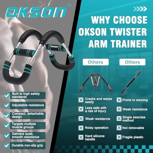Twister Arm Trainer, Adjustable Chest Workout Equipment, Multi-functional Chest Exerciser for Men and Women, Portable Arm Trainer with 2 Wrist Bands, a Head Band, a Workout Towel and a Carry Bag