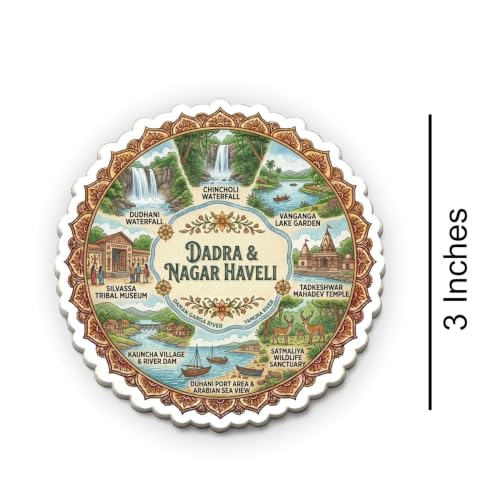 Image of Dadra & Nagar Haveli Textured Finish Acrylic Fridge Magnet - UV Texture Printed, Stylish Multicolor Magnet for Fridge, Wardrobe & Metal Surfaces, Pack of 1 (Dadra & Nagar Haveli)