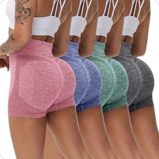 ManiaCompleta - Kit 4 Shorts Fitness Academia levanta BumBum para mulheres cintura alta Esconde barriga modelador corpo corrida praia ioga ginastica secagem rápida e movimento livre - Cores Sortidas
