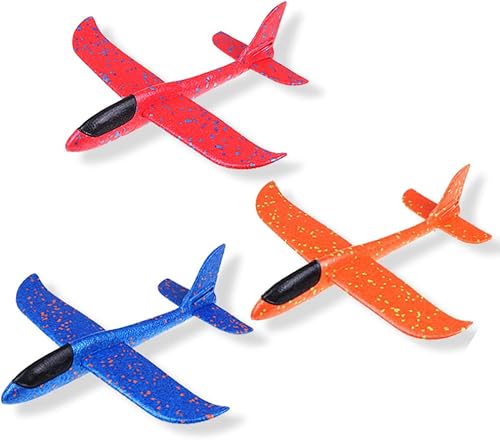 Ceqiny Paquete de 3 juguetes de avión, avión planeador de espuma, modelo de avión grande, juguetes de avión de lanzamiento manual, juguetes de