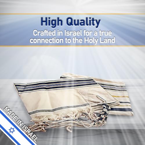 Messianic Robe / Jewish Blue & gold Tallit Prayer Shawl Size 57-180 Cm, White3