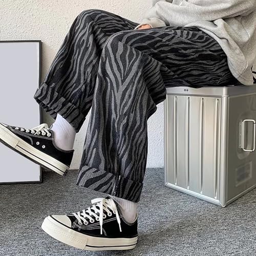 DGHM-JLMY Mens Elastic Waist Drawstring Jeans Hip Hop Trendy Stripe Wide Leg Denim Pants Regular Fit Straight Casual Jean3