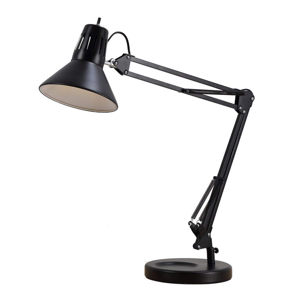 Double Arm Desk Lamp Black - Swing Arm Lamp Flexible Metal Structure Table Lamps with Rotatable Head, Office Reading Lamp for Study, Work, Classic Architect Table Lamp