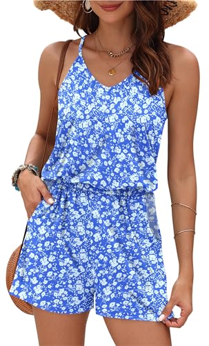 Image of MISFAY Womens Summer Loose V Neck Spaghetti Strap Short Jumpsuit Rompers 2026