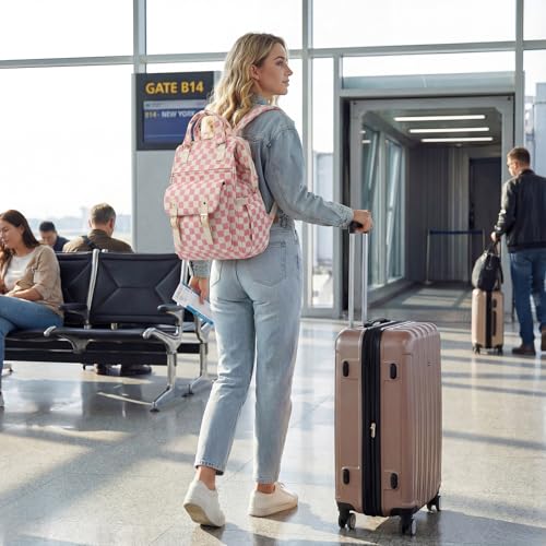 Image of Corduroy Laptop Backpack for Women 15.6 Inch Stylish College School Bookbag, Business Work & Travel Computer Backpacks (Checkered Pink)