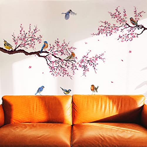 Runtoo Cherry Blossom Wall Art Decals Bird Branch Floral Wall Stickers for Living Room Girls Bedroom Nursery Wall Decor - Image 2