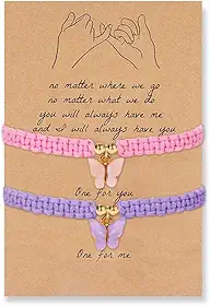 2 pulseiras femininas da amizade trançadas feitas à mão BFF joias presente borboleta design melhor amigo pulseiras