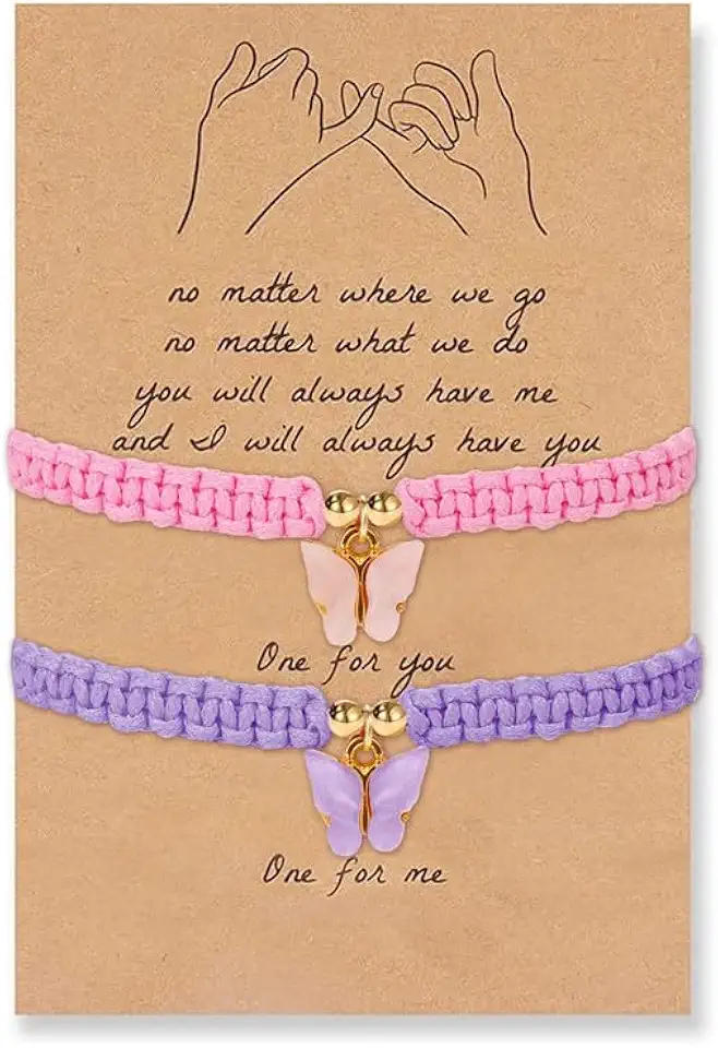 2 pulseiras femininas da amizade trançadas feitas à mão BFF joias presente borboleta design melhor amigo pulseiras