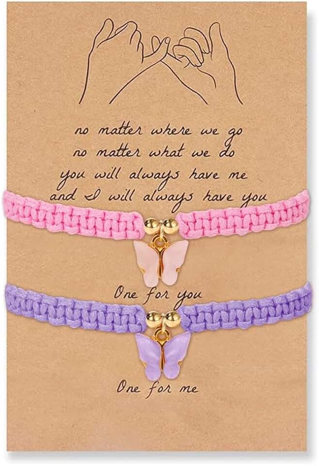 2 pulseiras femininas da amizade trançadas feitas à mão BFF joias presente borboleta design melhor amigo pulseiras