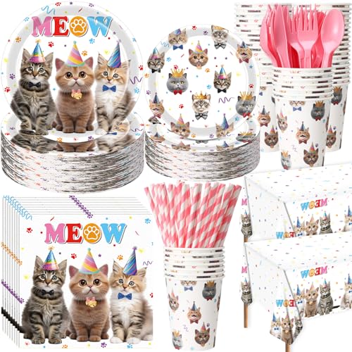 452 Pcs Cat Birthday Party Decorations for 50 Guests, Cat Paper P...
