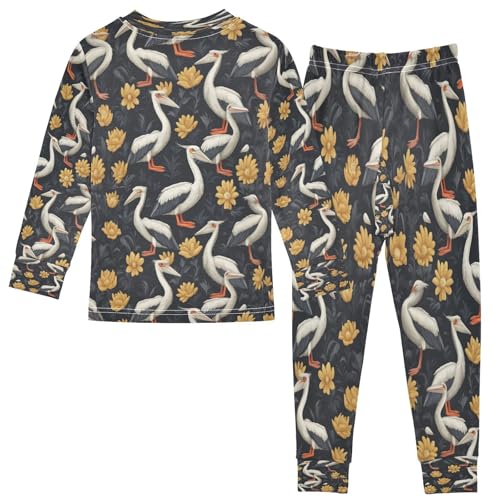 Pajama Sets Long Sleeve Elegant Bird Floral Soft Comfy Sleepwear 2 Piece PJS 3-8T3