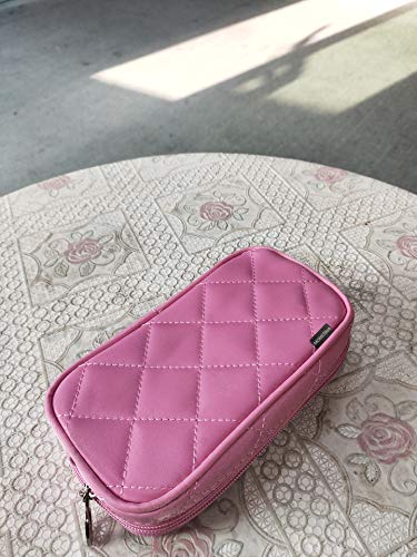 MONSTINA Make Up Bag for Women With Mirror Beauty Makeup Brush Bags Travel Kit Organizer Pink Cosmetic Bag (Small Pink)