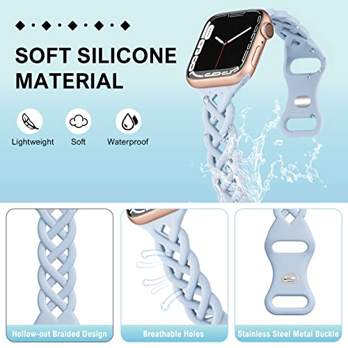 Image of Braided Silicone Bands Compatible with Apple Watch Women Slim Thin Narrow | Breathable Hollow-out Bands for iWatch Ultra 2 /3 SE 3 Series 11 /10 /9 /8 /7 /6 /5 /4 /3 /2 /1 38mm 40mm 41mm 42mm 44mm 45mm 46mm 49mm