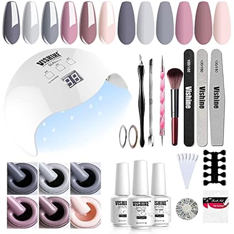 Vishine UV LED Nail Lamp Gel Nail Kit, Upgraded 40W Gel Nail Polish LED UV Light 6 Colors Gel Base Top Coat Professional Nail Art Tools Accessories Cover