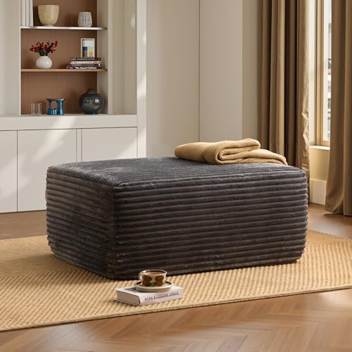 Image of ovios 37 inch Plush Corduroy Ottoman, Upholstered Cloud Ottoman for Boneless Couch in a Box, Modular Sectional Couches for Living Room Bedroom, Compressed Memory Foam, No Assembly Require, Grey