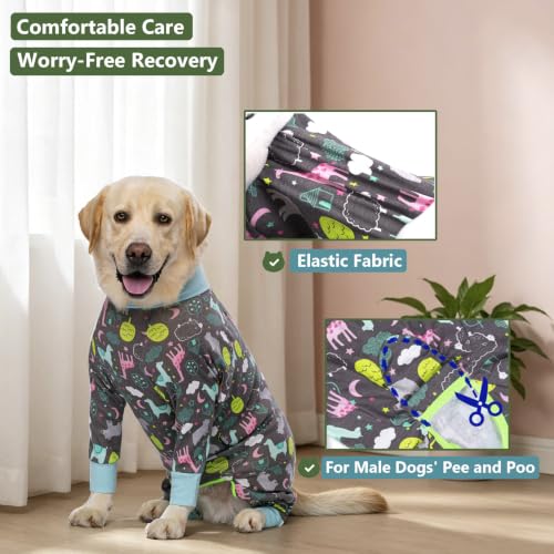 Image of kzrfojy Dog Recovery Suit for Dogs After Surgery Female Male Medium Large Dog Neuter Spay Onesie for Shedding Prevent Licking Surgical Wound Dog Cone Alternative Giraffe