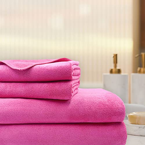 Image of Sassoon Venir Microfiber 4 Piece Towel Set 450 GSM (Coral Pink Color) Ultra Soft Material, Towel for Daily use