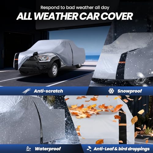 Image of Multi-Layer Toyota Tacoma Truck Cover, Custom fit Tacoma 1995-2026 Xtra /Access /Double Cab SB(5'-6.125')Car Cover Waterproof All Weather, Full Exterior Cover Rain Wind and UV Protector With Door Zipper