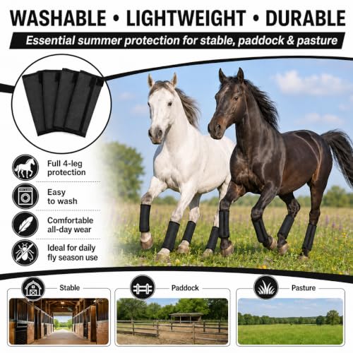 Fly Boots for Horses Set of 4 - Breathable Mesh Equine Leg Protection,Anti-Sag Stay-On Horse Fly Boots,Reduces Stomping & Fatigue,UV-Block, Adjustable Fit for Medium to Large Horses - Image 6
