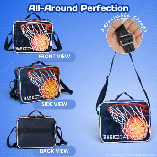 Image of Basketball School Bag Combo Set for Boys | 15 Inch Sports Backpack with Matching Lunch Bag | Lightweight Waterproof |School Essentials for Nursery, Kindergarten & Primary Students