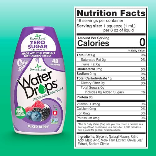 Image of SweetLeaf Water Flavoring Drops- Stevia Water Enhancer, Sugar Free, Zero Calorie Water Additive for Flavor, Contains Monk Fruit Extract, Gluten Free, Keto Friendly- Mixed Berry, 1.62 Fl Oz (Pack of 1)
