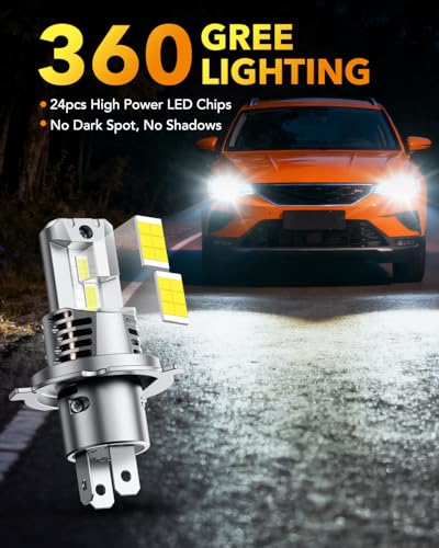 Image of OXILAM Upgraded H4 /9003 /HB2 Bulbs, 1500% Ultra Bright, Real 1:1 Mini Size, 6500K Cool White, Automotive Replacement with Cooling Fan, IP68 Waterproof, Plug and Play, Pack of 2