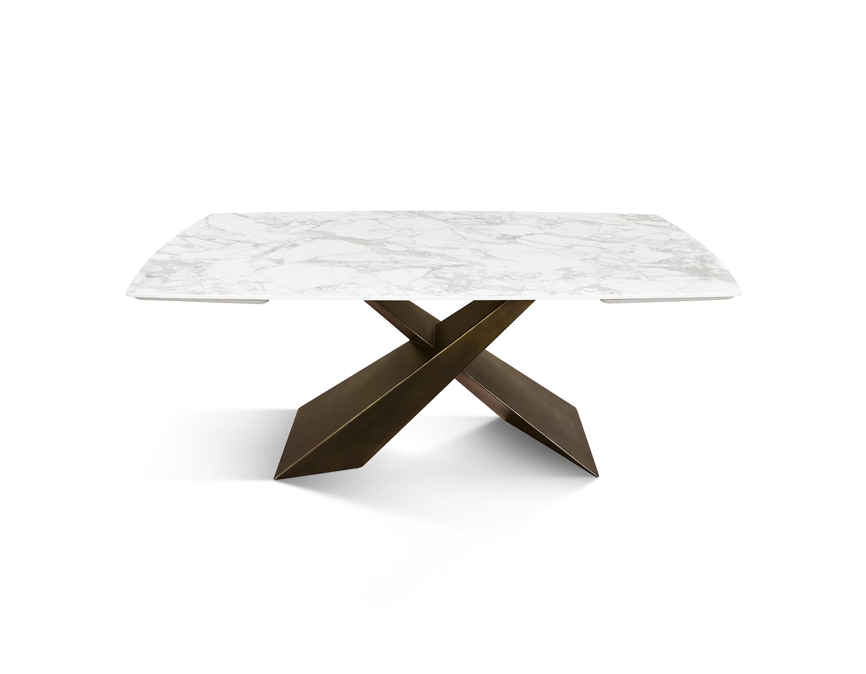 PAZZO DESIGN Table extensible Ernesto, plateau en céramique blanc arabesque, finition mate, pieds en métal bronze, cuisine, salon, céramique, 160 x 90 x 76 cm - id_2075