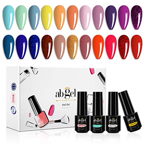 ab gel 27 Pcs Nail Gel Polish Starter Kit with Base and Top Coat, Matte Top Gel, Red Blue Yellow Purple Orange Mint Green Glitter, UV Gel Polish Set for Manicure