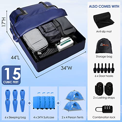 Car Rooftop Cargo Carrier Bag - Anti-Tear Waterproof 15 Cubic Ft Car Roof Top Carrier For All Vehicle With/Without Roof Rack, Including Lock, Non-Slip Mat, 6 Anti-Scratch Door Hooks, 2 Extra Straps #TOP2