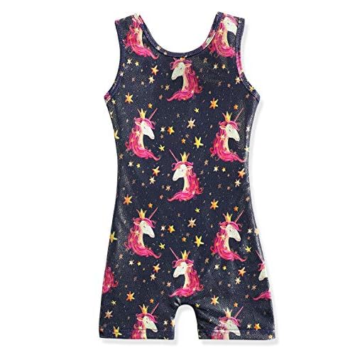 HOZIY Girls Gymnastics Leotards for Kids Tumbling Outfits Biketard Sparkle Adorable Pattern 9-10 Years Crown Unicorn