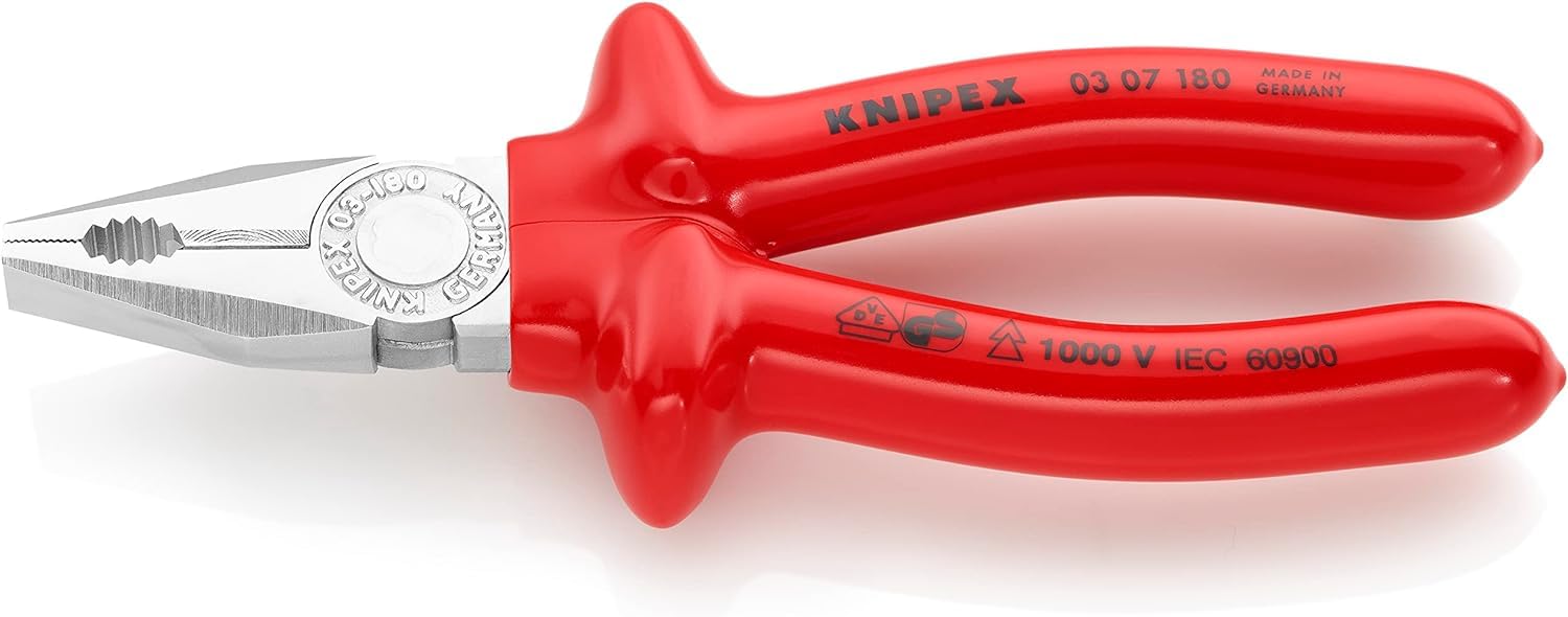 KNIPEX Kombizange verchromt tauchisoliert, VDE-geprüft 180 mm, 03 07 180