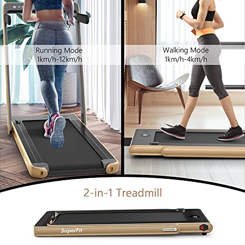 Image of Goplus 2 in 1 Folding Treadmill with Dual Display, 2.25HP Superfit Under Desk Electric Pad Treadmill, Installation-Free, Blue Tooth Speaker, APP Control, Remote Control, Walking Jogging for Home