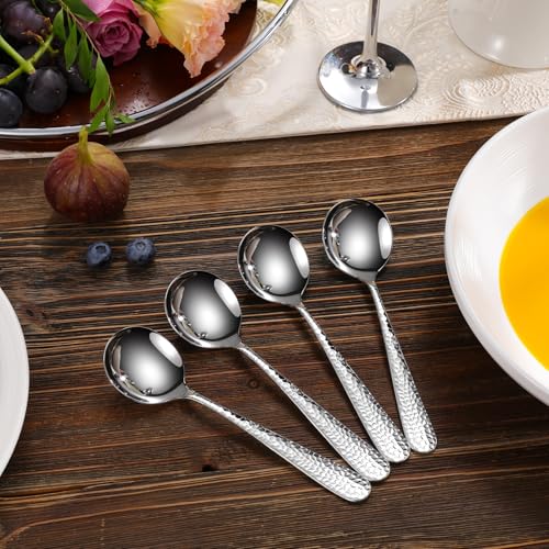 Keawell Premium 4-Piece Louise Hammered Spoons Set, 18/10 Stainless Steel, Set Of 4, Fine Spoon Set With Round Edge, Dishwasher Safe thumb #2
