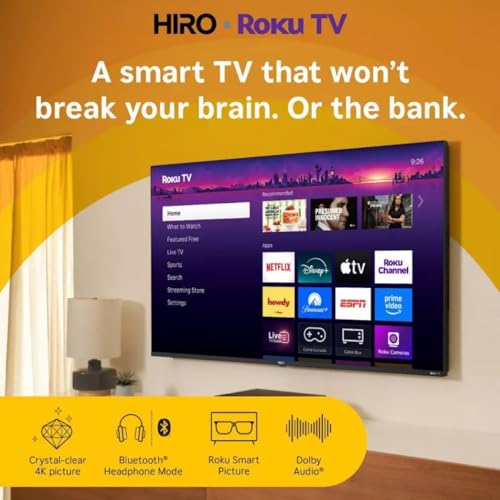 Image of Roku Hiro 65 inch 4K HDR Smart TV Flat Screen LED Television TV and Dolby Audio Streaming, 60 Hz, HDR10, Apple Airplay Compatible H65C4C4 (Renewed)