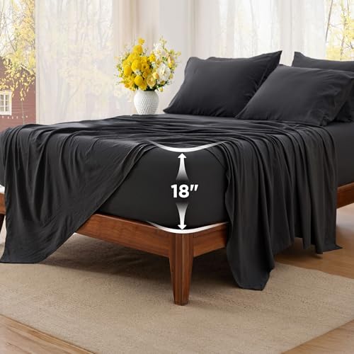 Image of Bedsure Full Size Bed Sheets, 6 Piece, Prewashed Ultra-Soft, 18-inch | Extra Deep Pocket, Breathable, Secure Fit, Hotel Luxury Bedding, Dual Side Pockets, Fade Resistant, For Air Mattress
