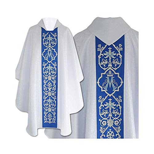 Vestment Marian - Gothic style Chasuble with a matching stole, two colors. White/Blue and Blue/Blue