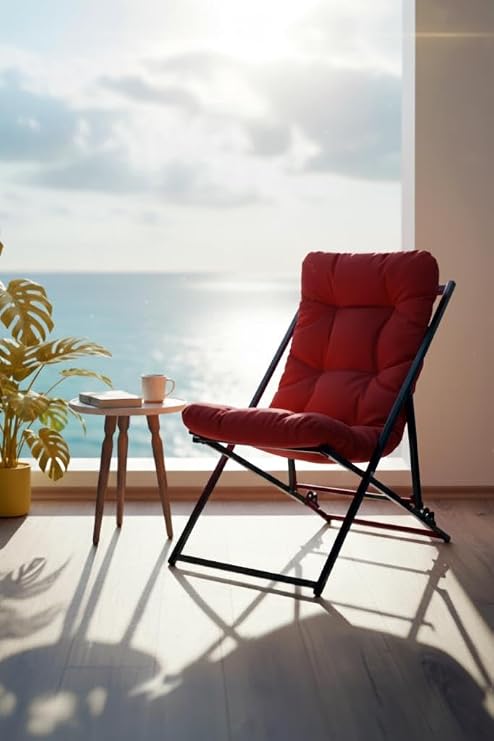 Napper Foldable Red Lounger - Waterproof Fabric, Metal Skeleton, Balcony and Garden Chair