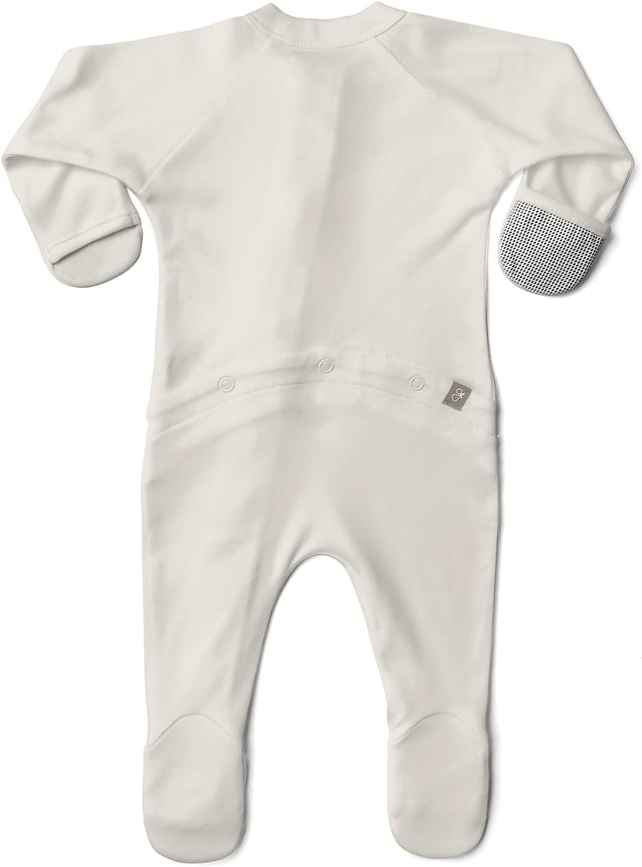 Goumikids Convertible Baby Footie Pajamas, 2-Way Zipper and Mitten Cuffs, Organic Cotton, 0-3 Months, Cloud - Image 7