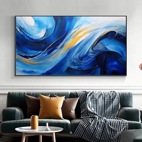 Art mural bleu doré abstrait 70x140 cm avec cadre moderne - 3