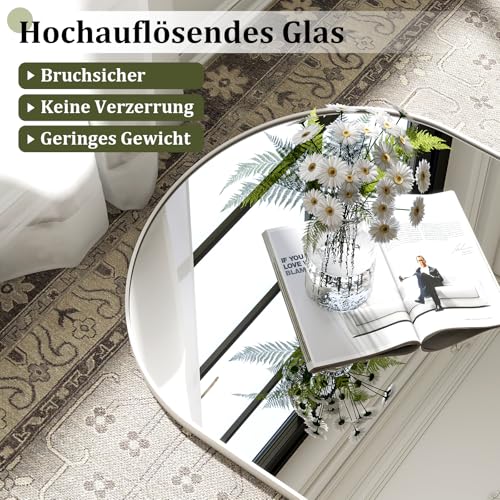BEAUTYPEAK 165x60 cm Gewölbter Standspiegel, Bogen Ganzkörperspiegel hängend oder lehnend an die Wand, Bodenspiegel mit Ständer für Schlafzimmer, Wohnzimmer oder Ankleidezimmer, Weiß