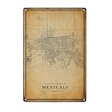 Vintage Metal Sign Mexicali City Map Wall Decor 8x12 Inch